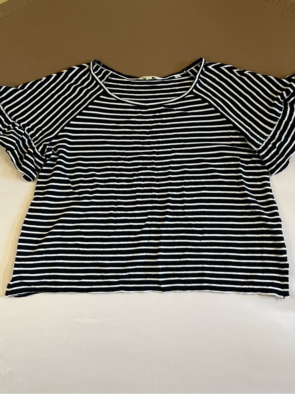 Max Studio Black & White Striped Short Sleeve Top